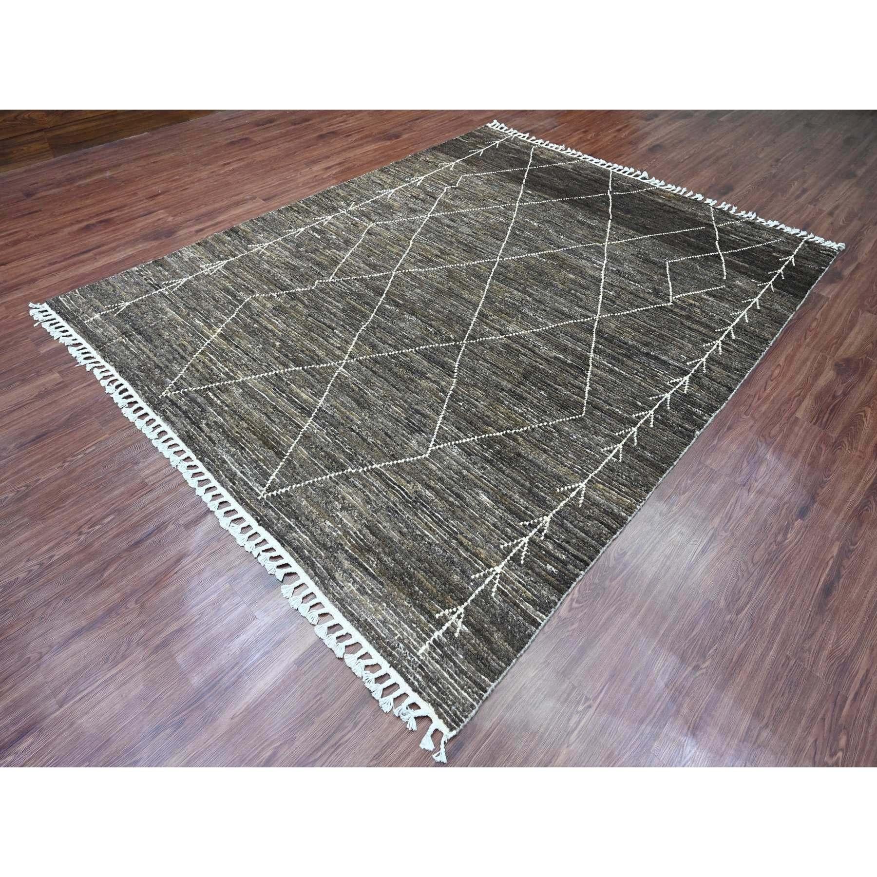 8'x10' Brown Marokkanisches Geflecht mit geometrischem Design Handgeknüpfter Teppich aus reiner Wolle (Mittelalterlich) im Angebot