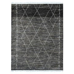 8'x10' Brown Moroccan Weave with Geometric Design Hand Knotted Pure Wool Rug