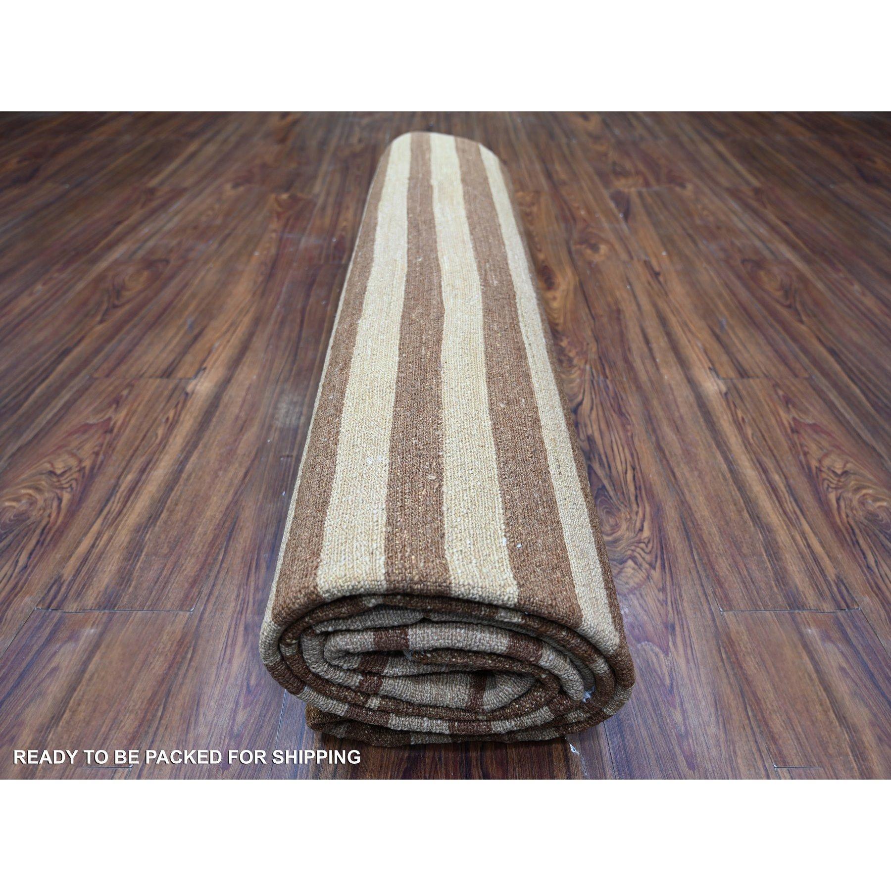 8'x10' Brown On Clearance Striped Modern Gabbeh Hand Knotted Pure Wool Rug For Sale 4