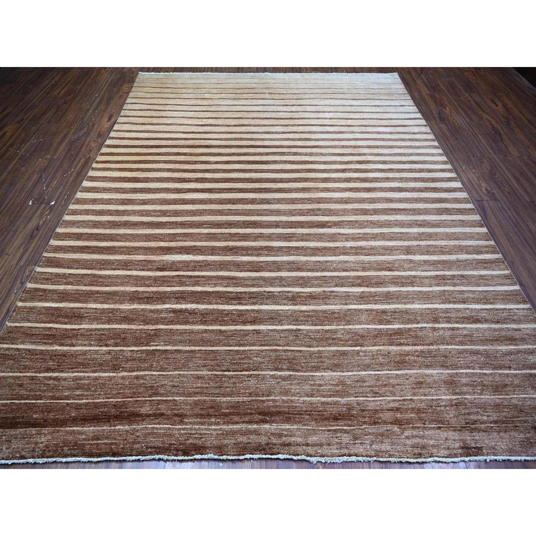Afghan 8'x10' Brown On Clearance Striped Modern Gabbeh Hand Knotted Pure Wool Rug For Sale