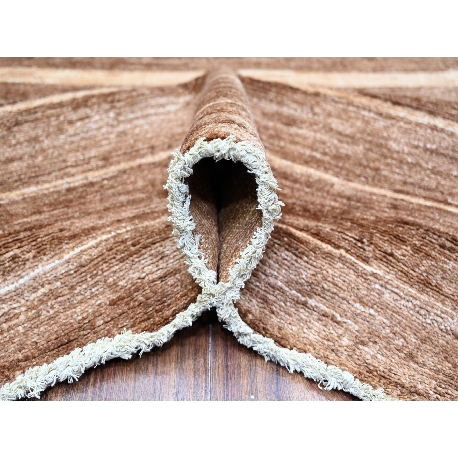 Contemporary 8'x10' Brown On Clearance Striped Modern Gabbeh Hand Knotted Pure Wool Rug For Sale