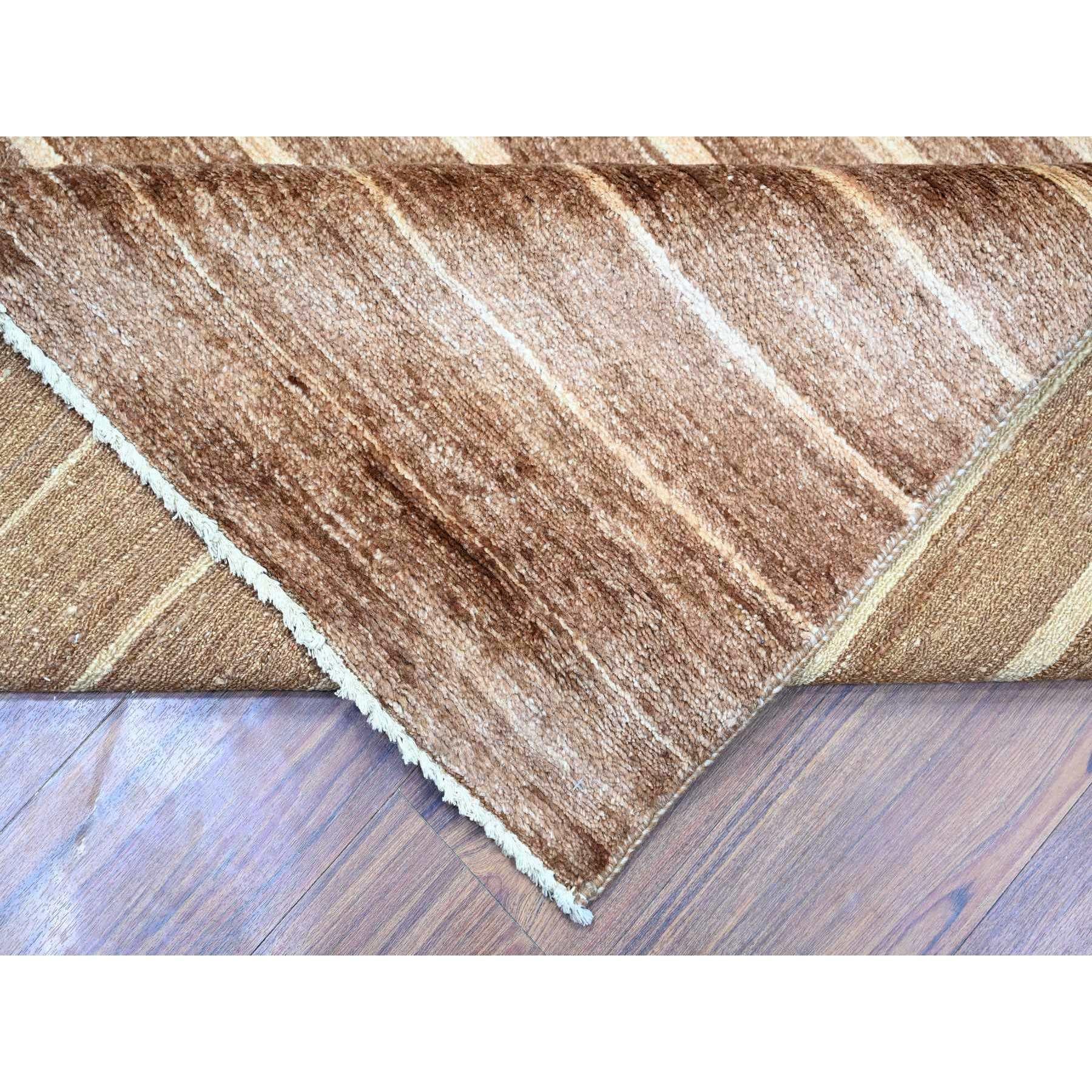 8'x10' Brown On Clearance Striped Modern Gabbeh Hand Knotted Pure Wool Rug For Sale 1