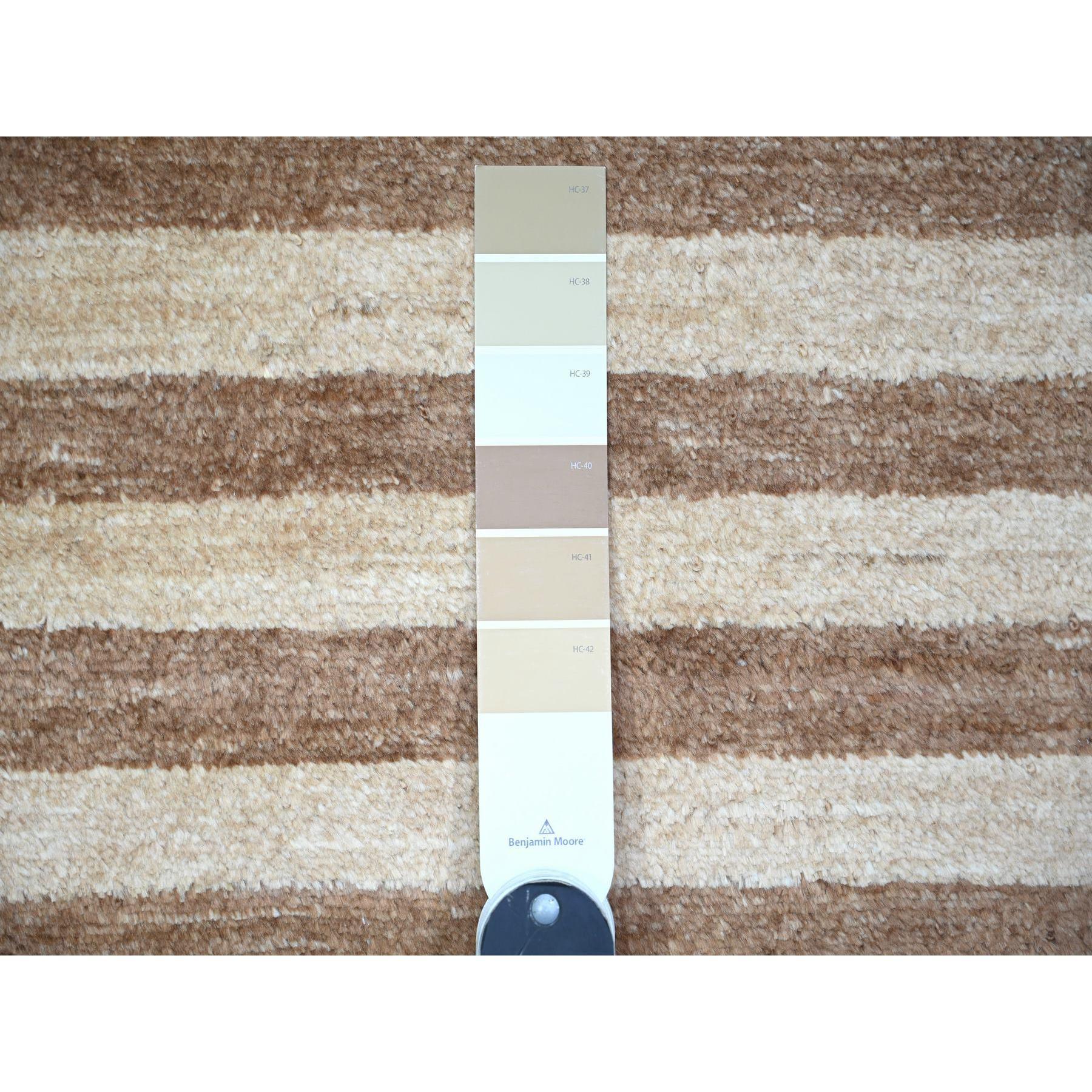 8'x10' Brown On Clearance Striped Modern Gabbeh Hand Knotted Pure Wool Rug For Sale 2