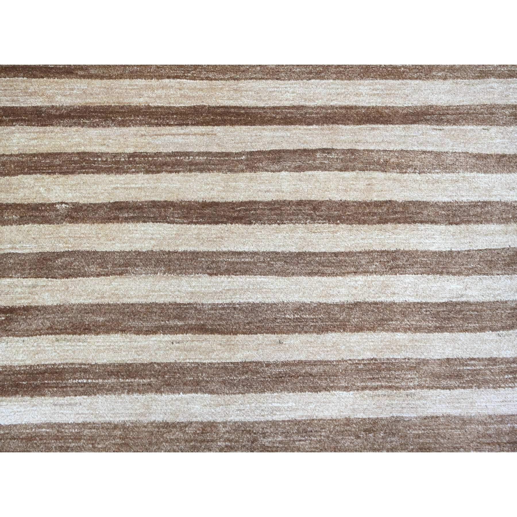 8'x10' Brown On Clearance Striped Modern Gabbeh Hand Knotted Pure Wool Rug For Sale 3