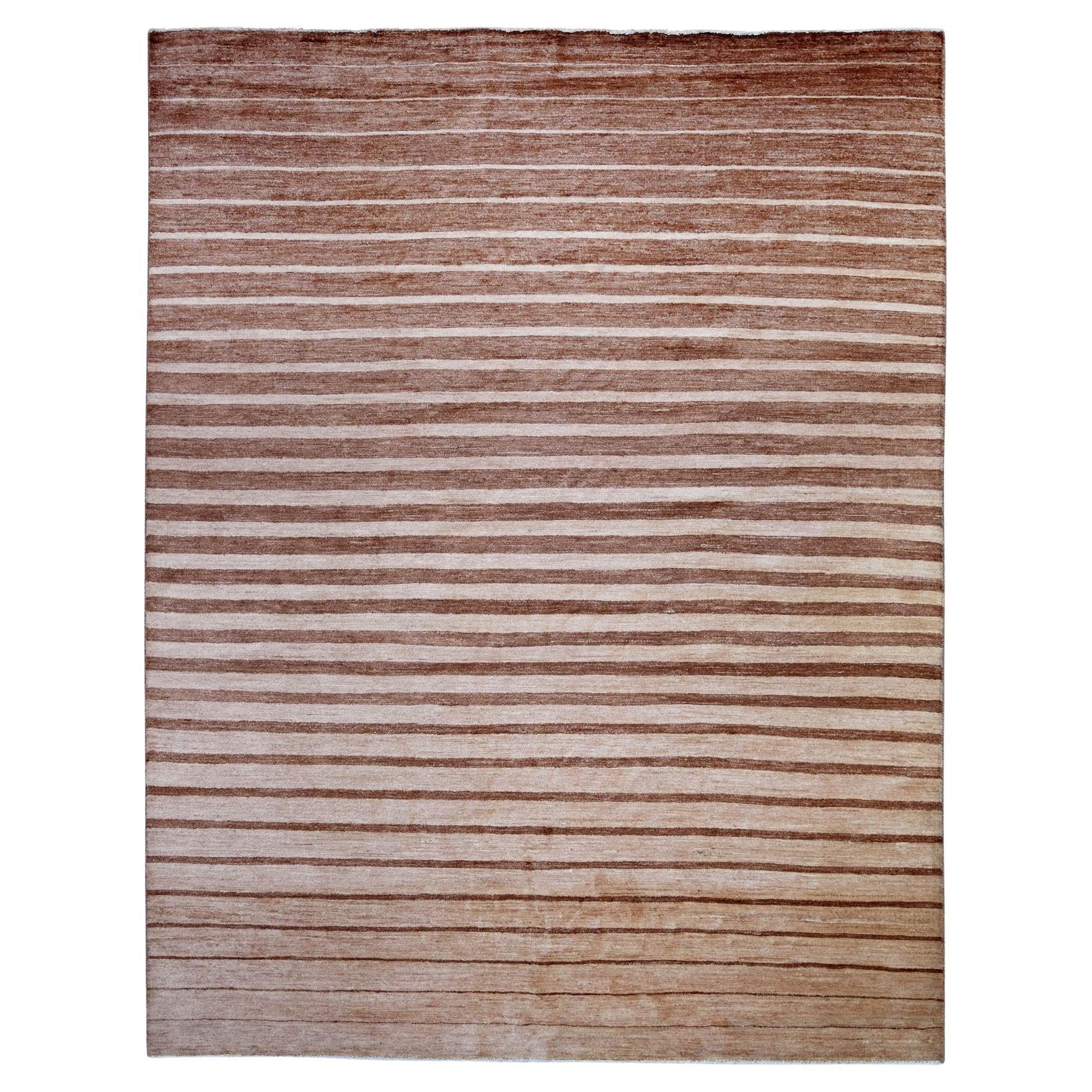 8'x10' Brown On Clearance Striped Modern Gabbeh Hand Knotted Pure Wool Rug For Sale