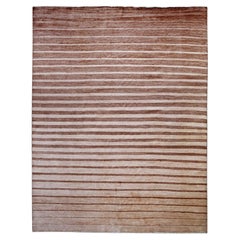 8'x10' Brown On Clearance Striped Modern Gabbeh Hand Knotted Pure Wool Rug