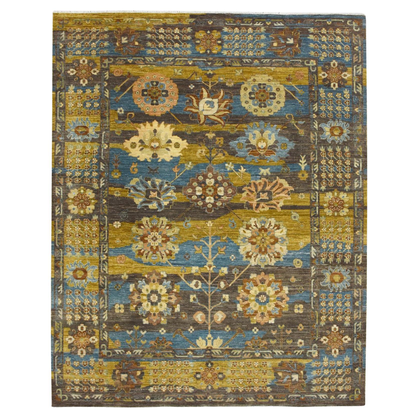 8'x10' Brown Persian Tabriz Design with Floral Elements Hand Knotted Wool Rug For Sale
