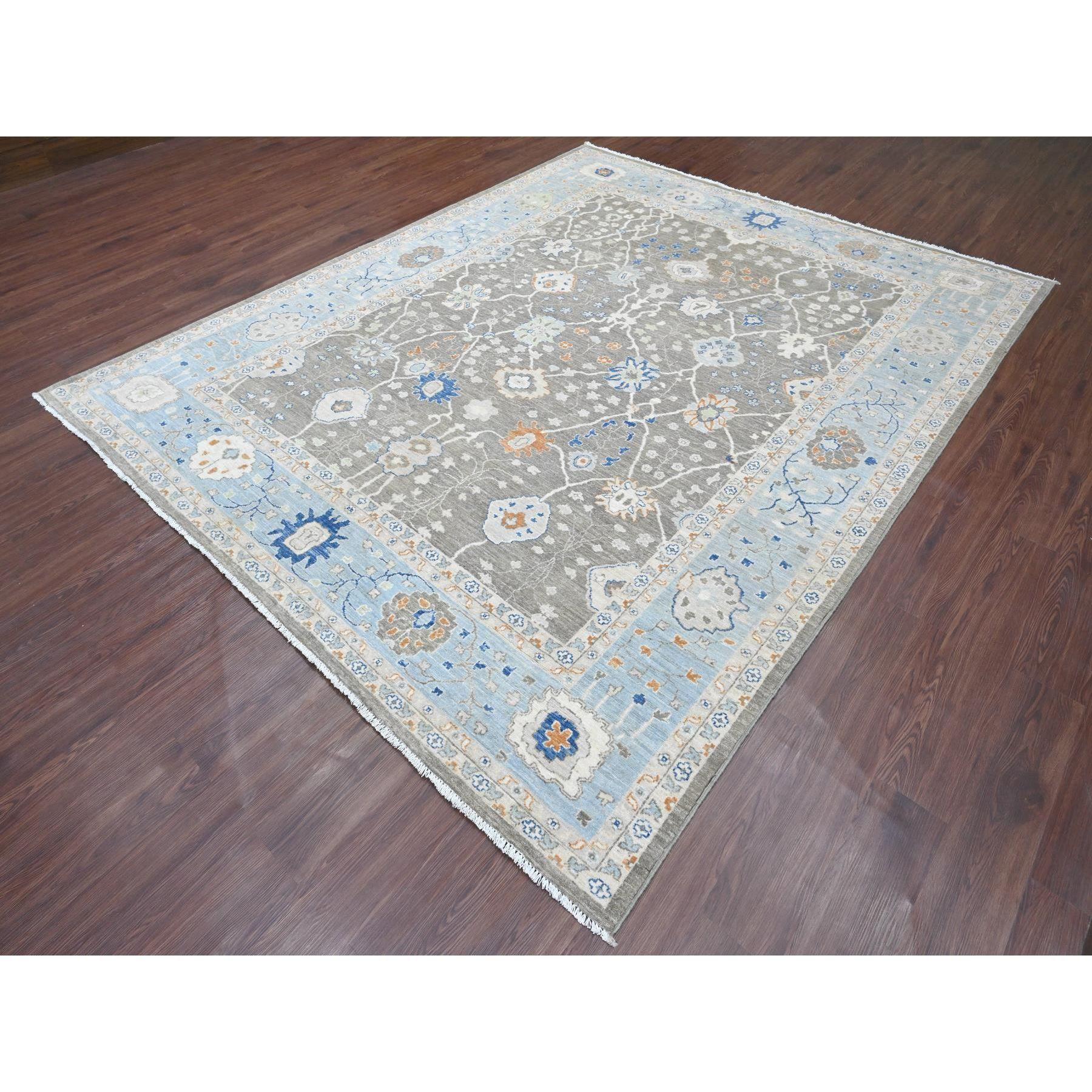 8'x10' Brauner Peshawar Ziegler Mahal Design Bergwolle Handgeknüpfter Teppich (Oushak) im Angebot