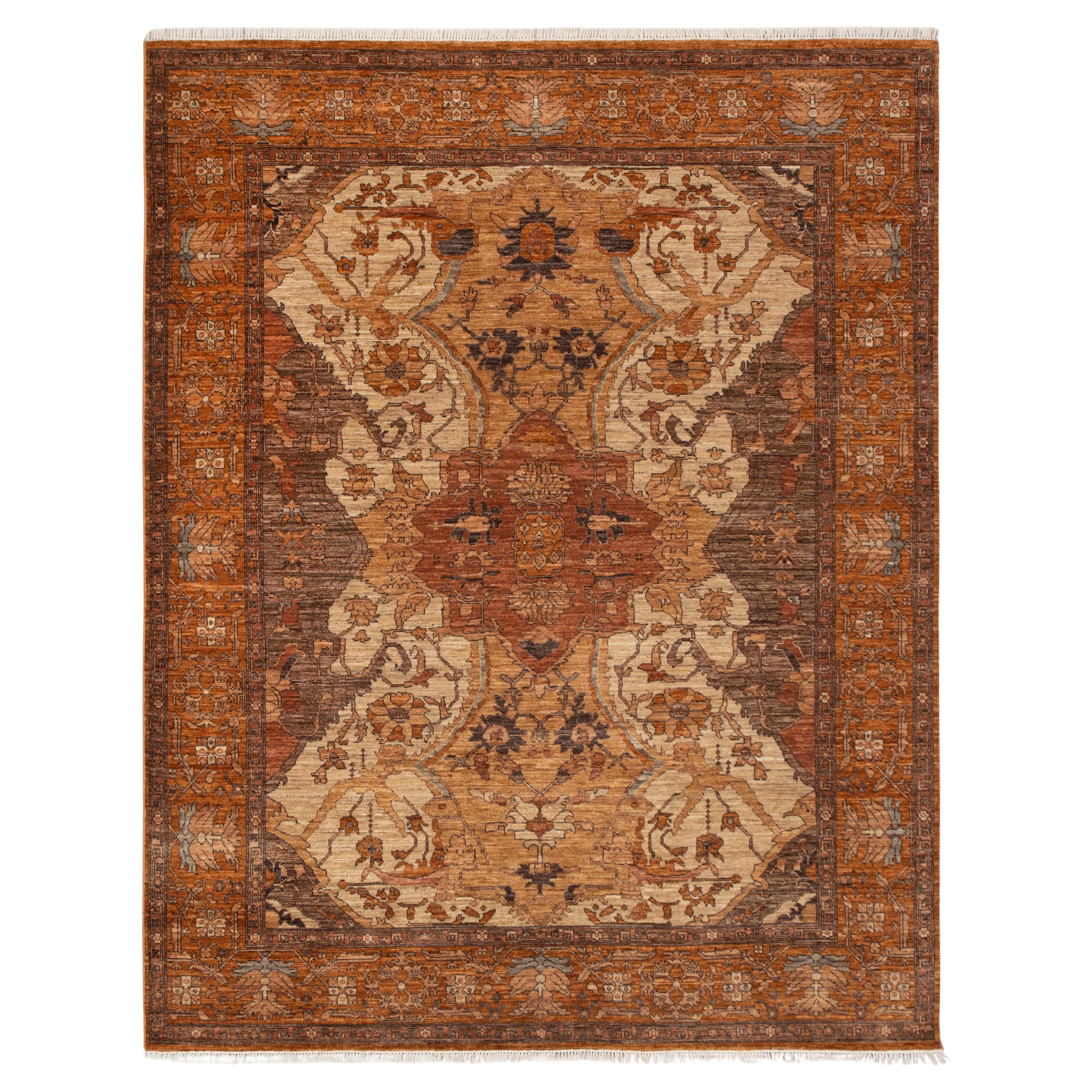 8x10 Brown Rust Persian Inspired Hand Knotted Wool Rug ( OAC-5)