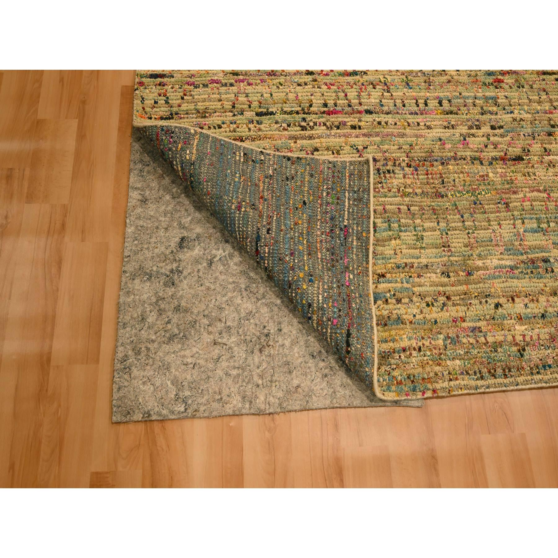 8'x10' Alfombra Oriental Anudada a Mano de Lana Marrón y Seda Sari con Diseño de Hierba Indio en venta