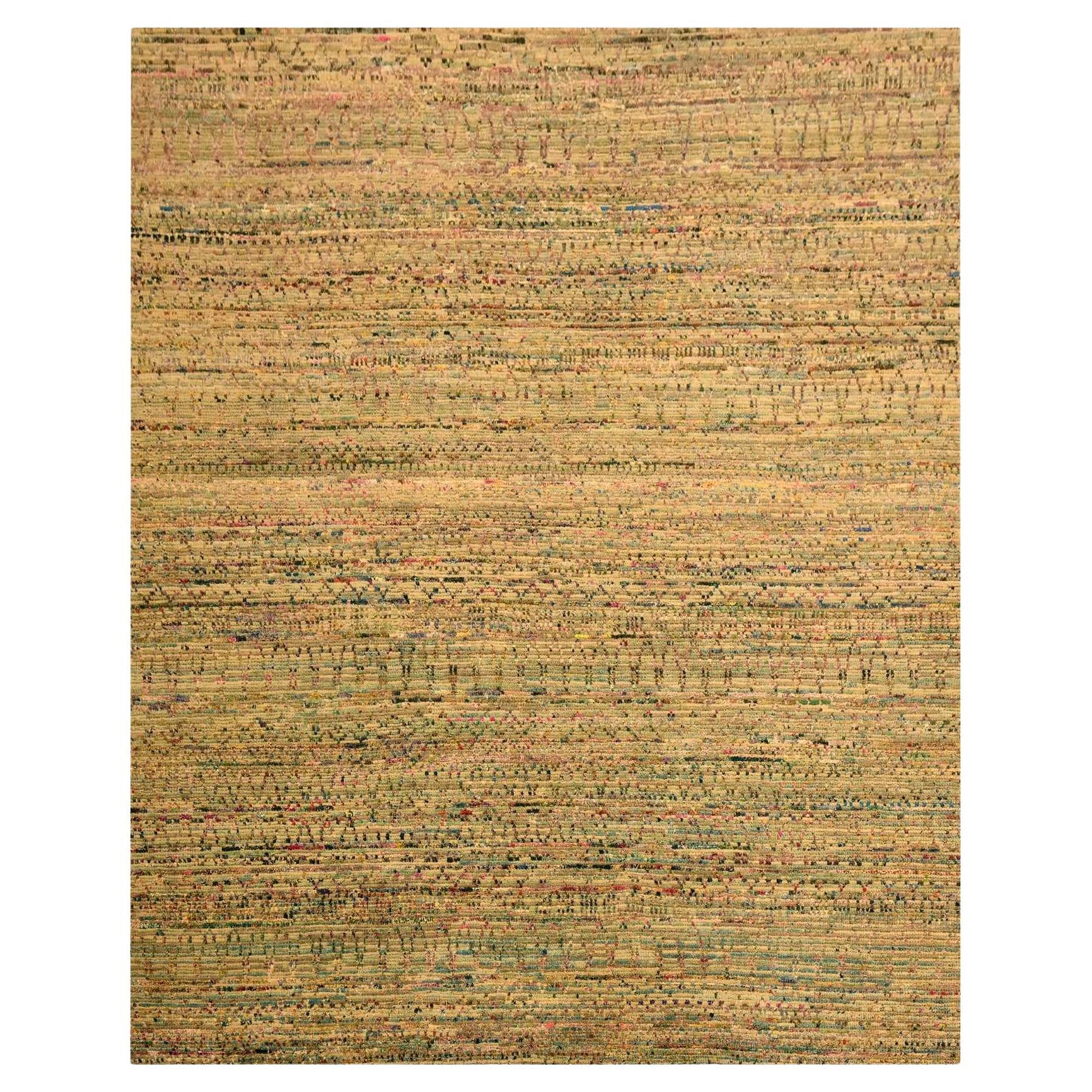 8'x10' Alfombra Oriental Anudada a Mano de Lana Marrón y Seda Sari con Diseño de Hierba en venta