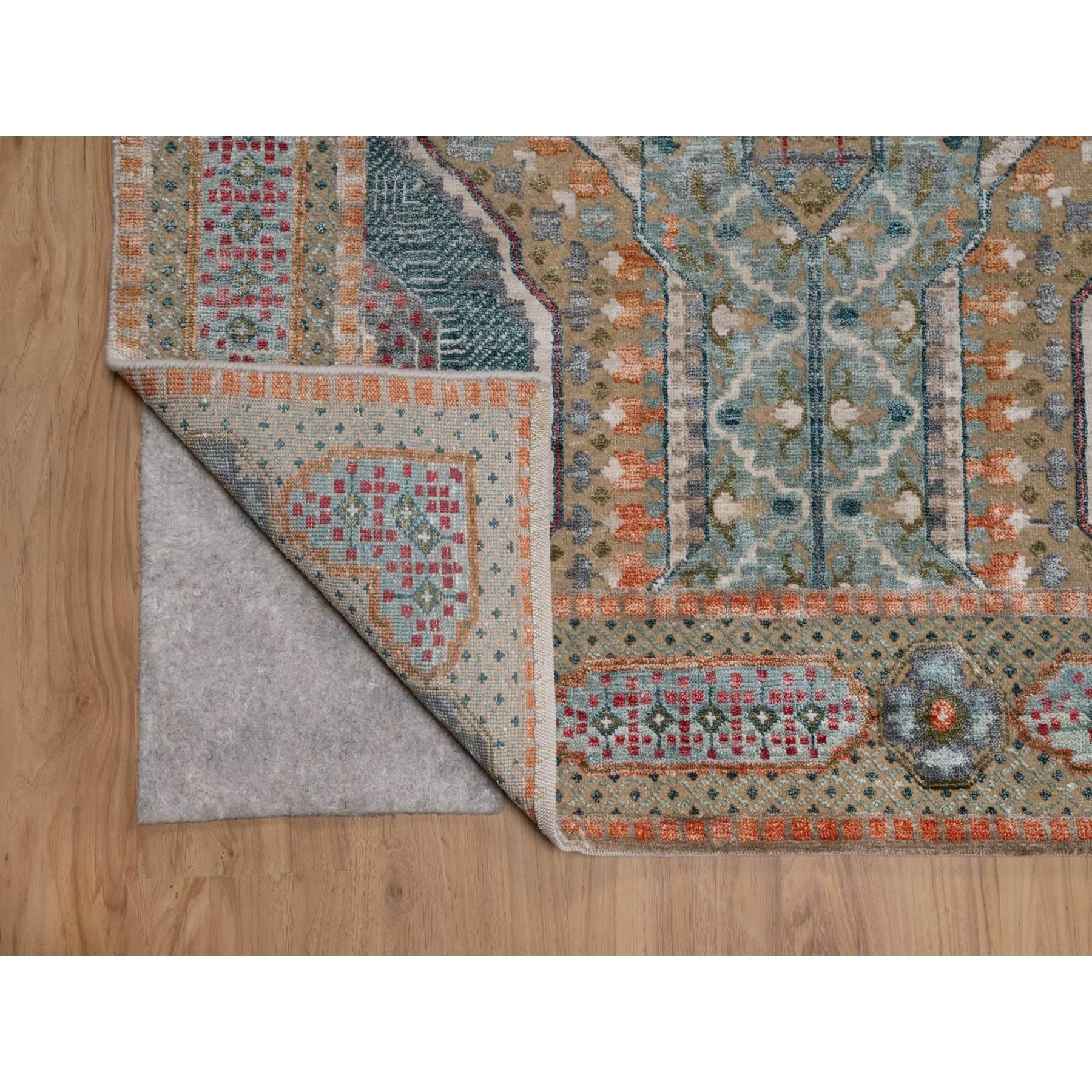 8'x10' Brown Wool and Silk Mamluk Design with Star Medallion Hand Knotted Rug (Indisch) im Angebot