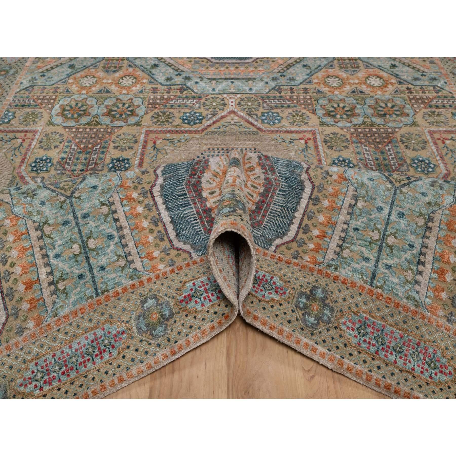 8'x10' Brown Wool and Silk Mamluk Design with Star Medallion Hand Knotted Rug (Handgeknüpft) im Angebot