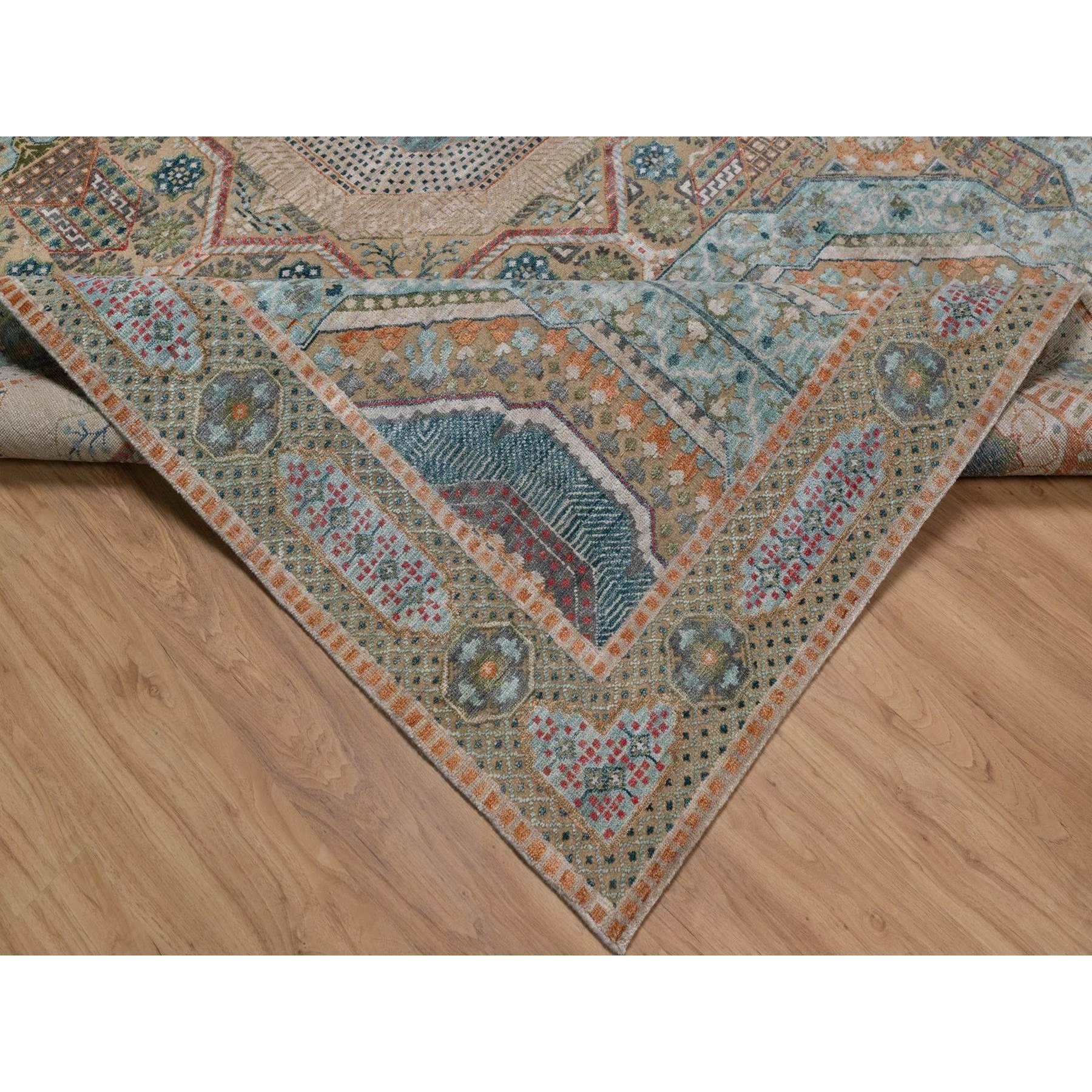 8'x10' Brown Wool and Silk Mamluk Design with Star Medallion Hand Knotted Rug im Zustand „Neu“ im Angebot in Carlstadt, NJ