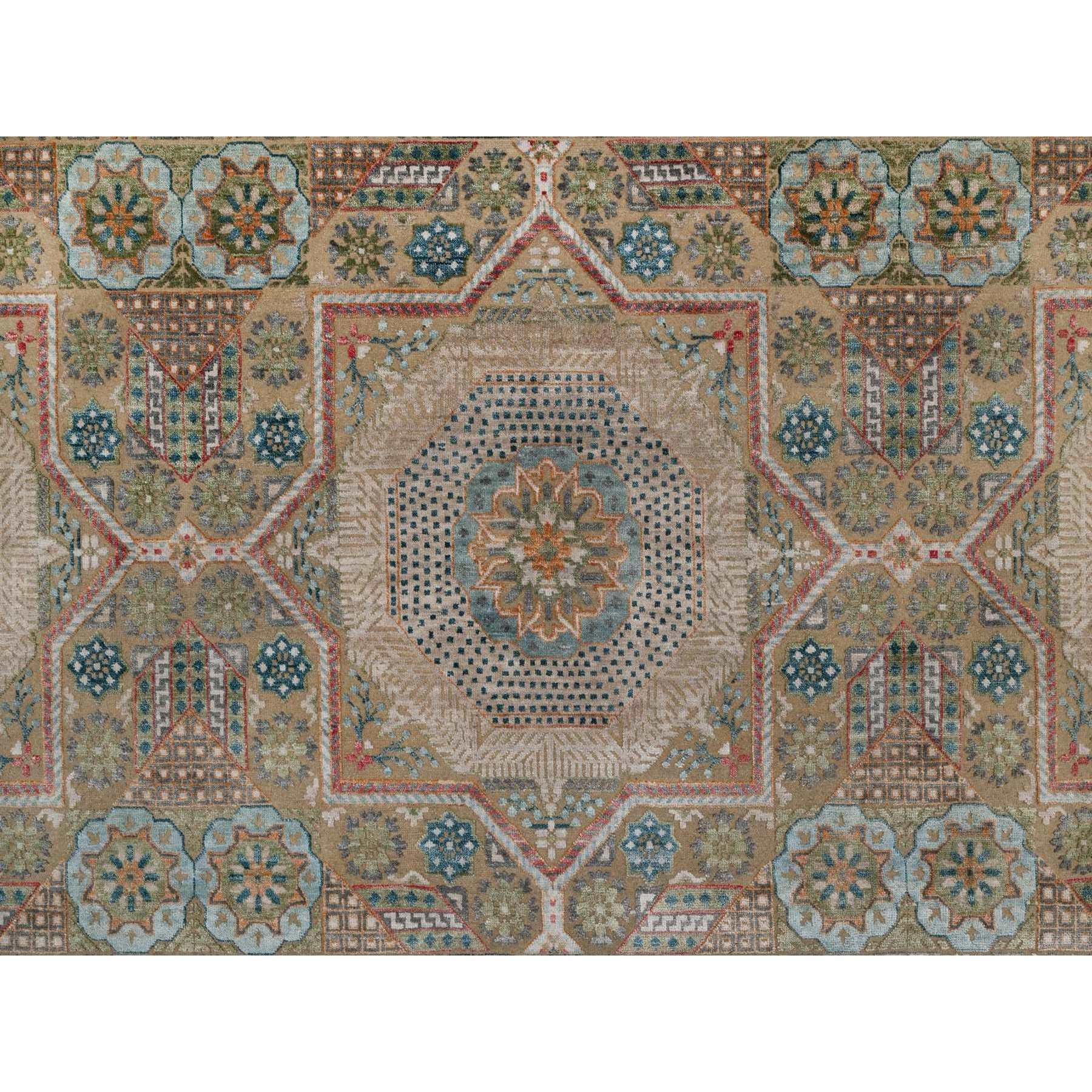 8'x10' Brown Wool and Silk Mamluk Design with Star Medallion Hand Knotted Rug (Wolle) im Angebot