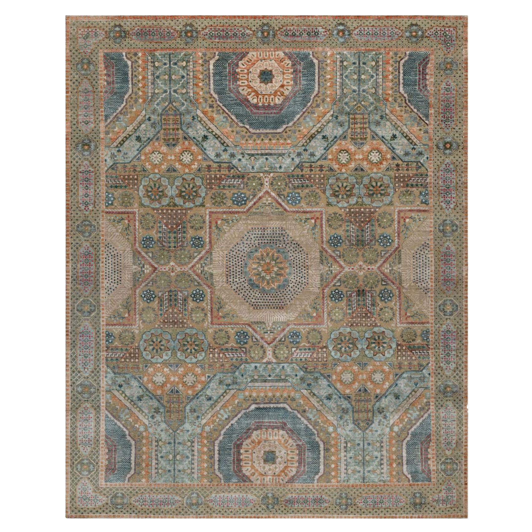 8'x10' Brown Wool and Silk Mamluk Design with Star Medallion Hand Knotted Rug