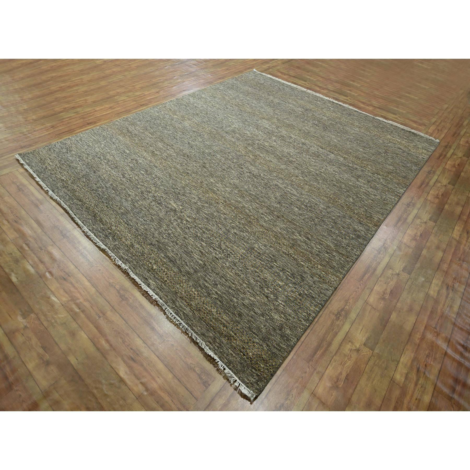 8'x10' Zeder Braun Modern Grass Design Handgeknüpft Wolle & Seide Orientteppich (Moderne) im Angebot