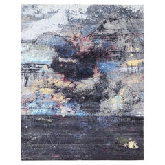 8'x10' Charcoal Black With Pop Of Colors Modern Wool-Silk Hand Knotted Rug (Tapis en laine et soie nouée à la main)