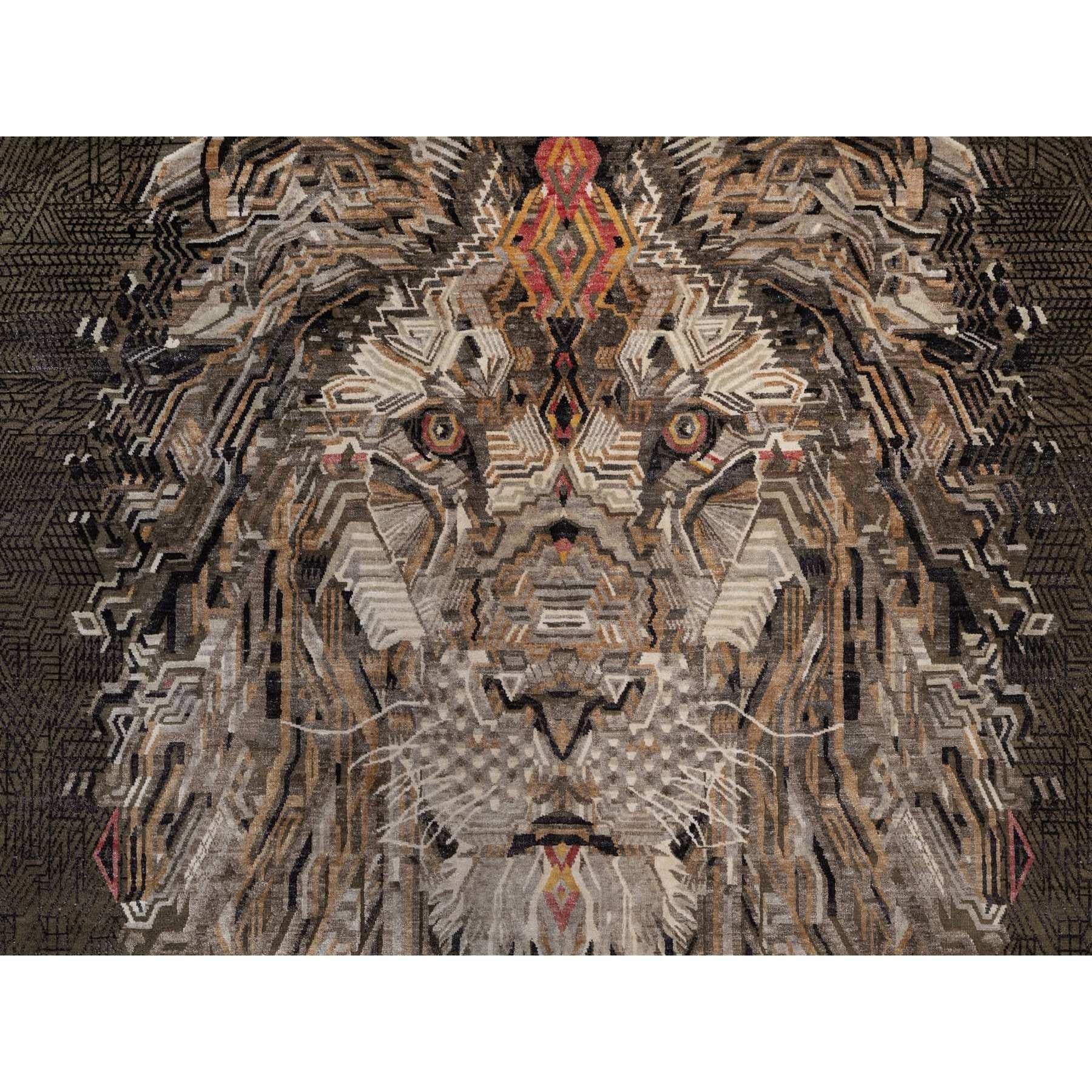 8'x10' Chocolate Brown The Maharaja Lion Novelty Wool & Silk Hand Knotted Rug en venta 1