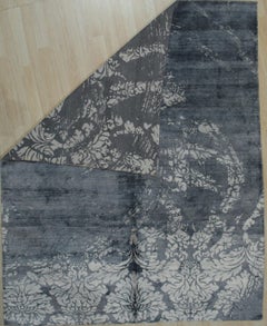 8x10 Classic Unique Black Abstract Contemporary Hand Knotted Wool & Silk Rug