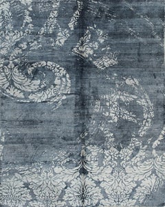 8x10 Classic Unique Black Abstract Contemporary Hand Knotted Wool & Silk Rug