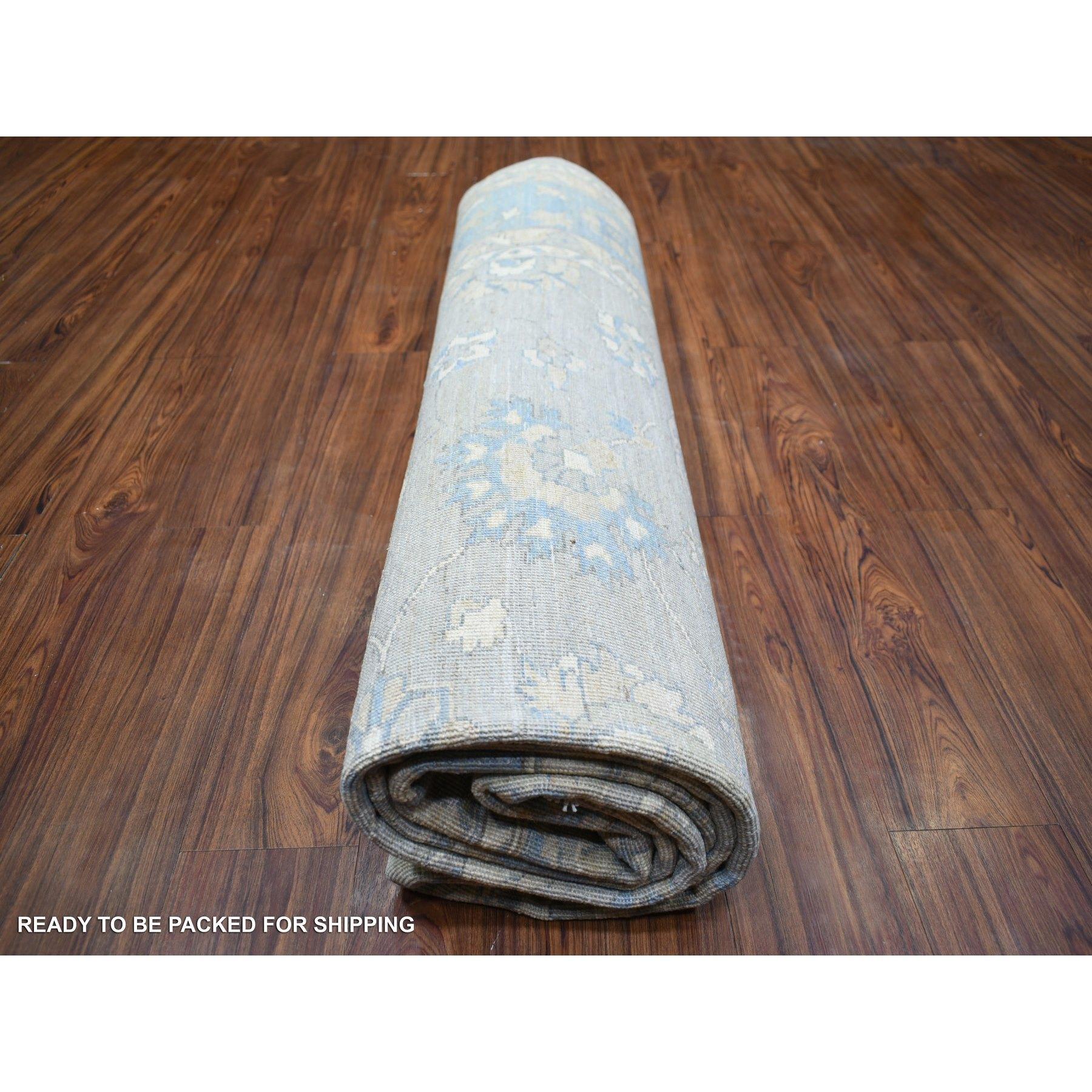 8'x10' Gris nuage, Laine extra douce nouée à la main, Tapis oriental Peshawar plus fin en vente 3
