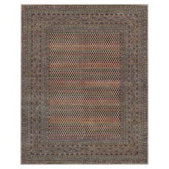 8'x10' Colorful Hand Knotted Repetitive Boteh Design Wool & Sari Silk Rug