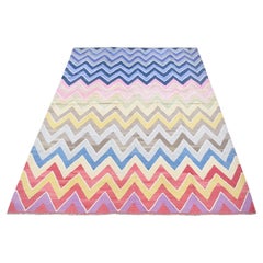 8'x10' Colorful Wool Hand Woven Afghan Kilim with Chevron Design Rug