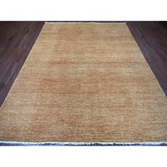 8'x10' Kupferbrauner handgeknüpfter Orientteppich aus Ghazni-Wolle mit einfarbigem Muster