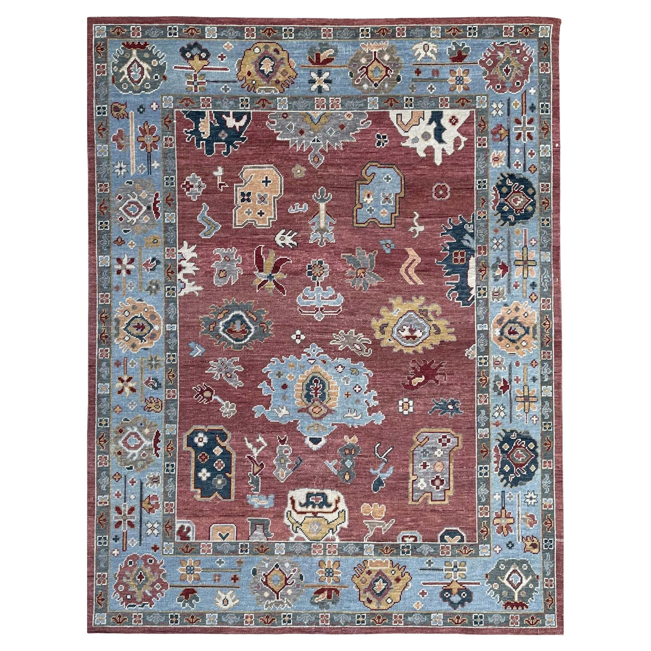 8x10 Koralle Handgeknüpfter Wollteppich mit detaillierten Motiven Medley Traditioneller Teppich