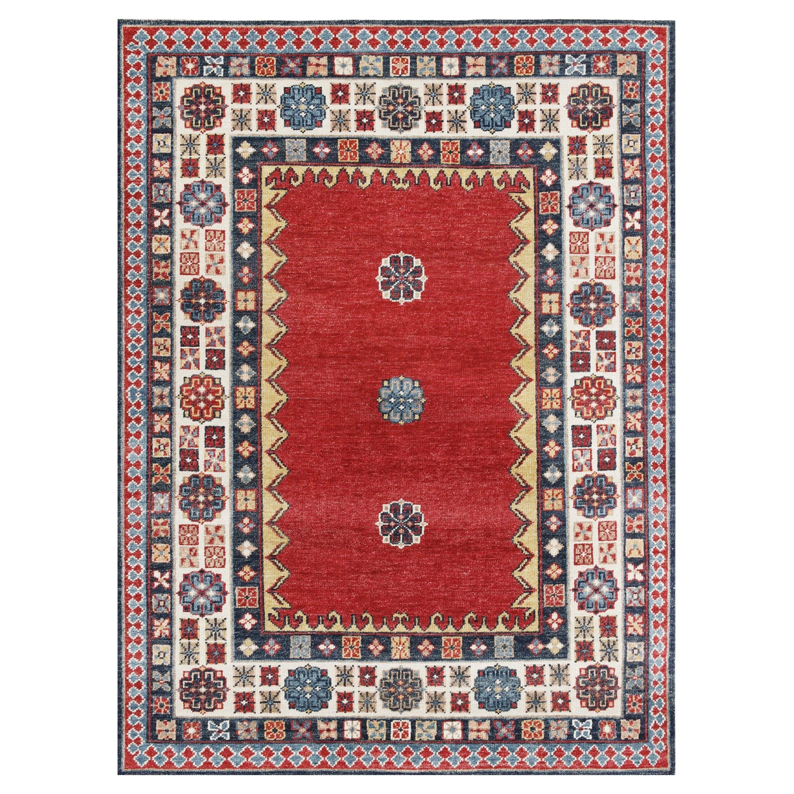 8x10 Coral Hand-Knotted Wool Triple Floral Motif Classic Traditional Carpet Rug
