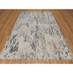 8'x10' Cream White Modern Design Hand Knotted Undyed Natural Wool Rug