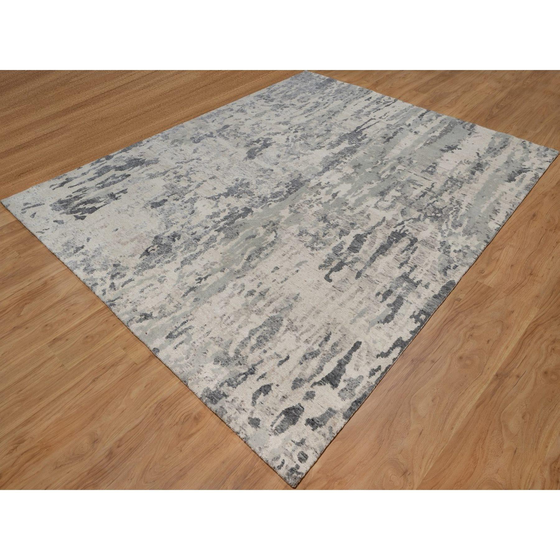 8'x10' Creme Weiß Modernes Design Handgeknüpft Ungefärbt Natürlicher Wollteppich (Indisch) im Angebot