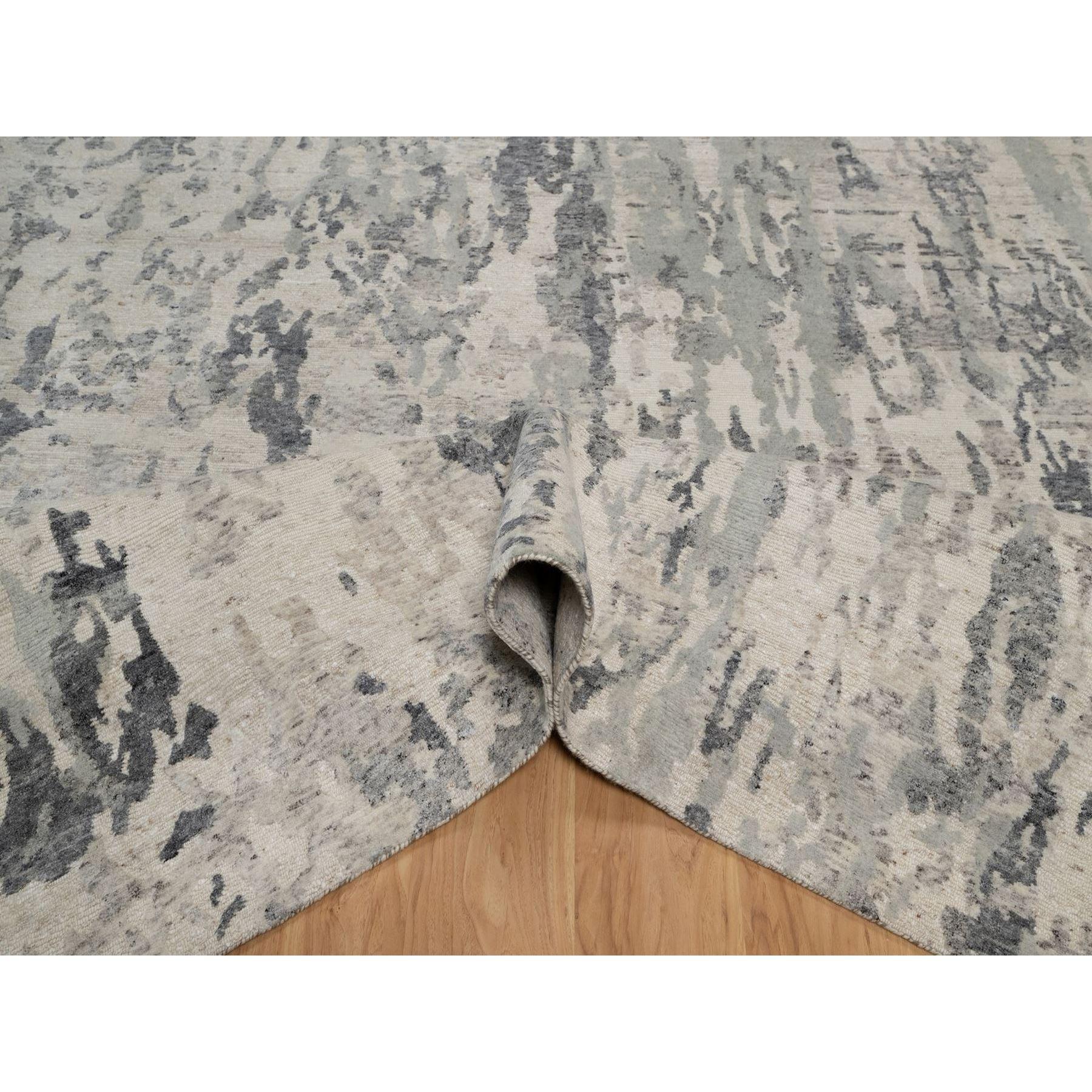 8'x10' Creme Weiß Modernes Design Handgeknüpft Ungefärbt Natürlicher Wollteppich (21. Jahrhundert und zeitgenössisch) im Angebot