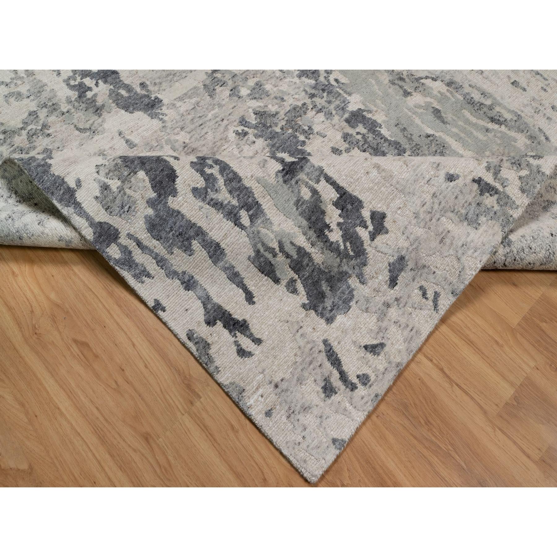 8'x10' Creme Weiß Modernes Design Handgeknüpft Ungefärbt Natürlicher Wollteppich (Wolle) im Angebot