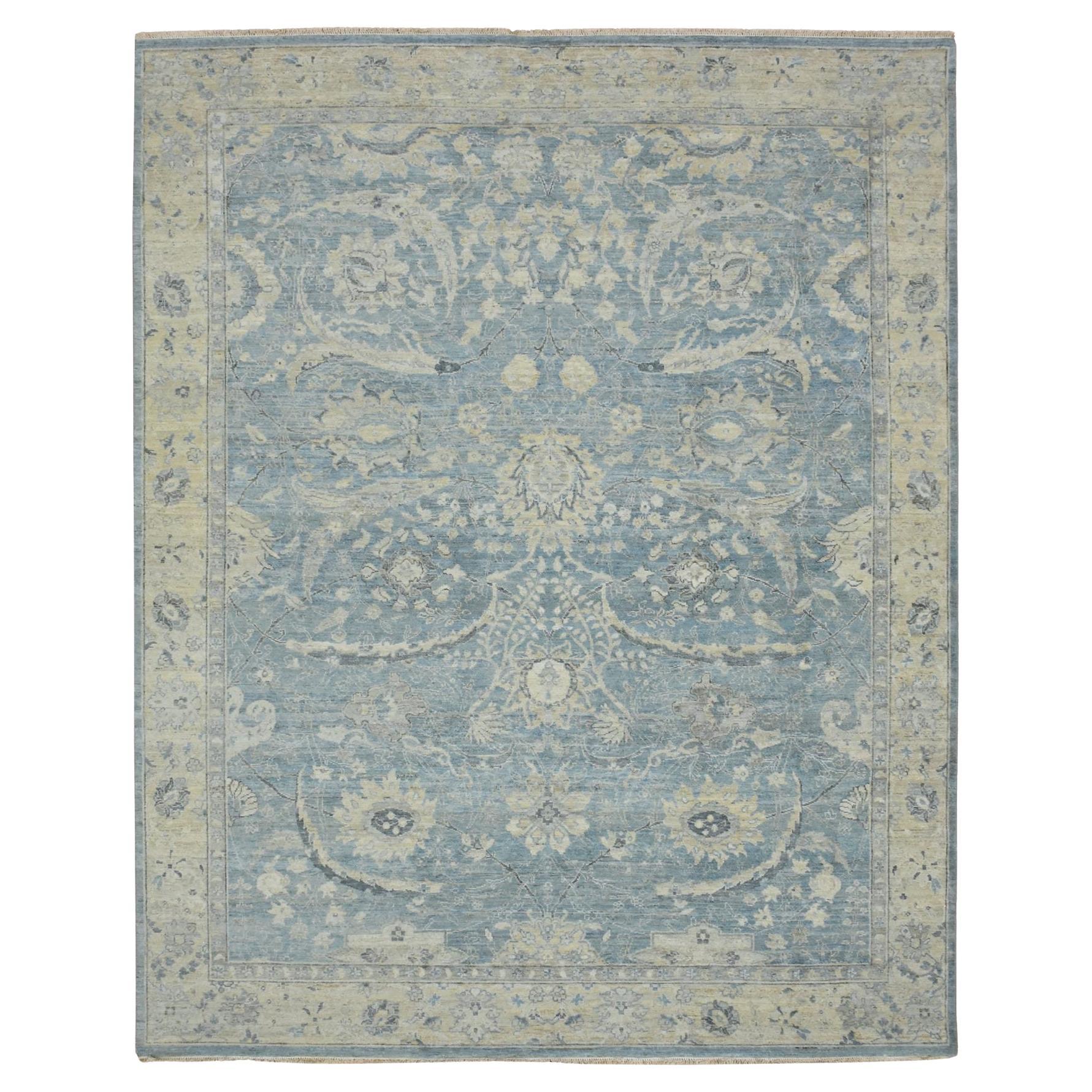 8
x10
 Crystal Blue Sickle Leaf Design Hand Knotted Natural Wool Oriental Rug