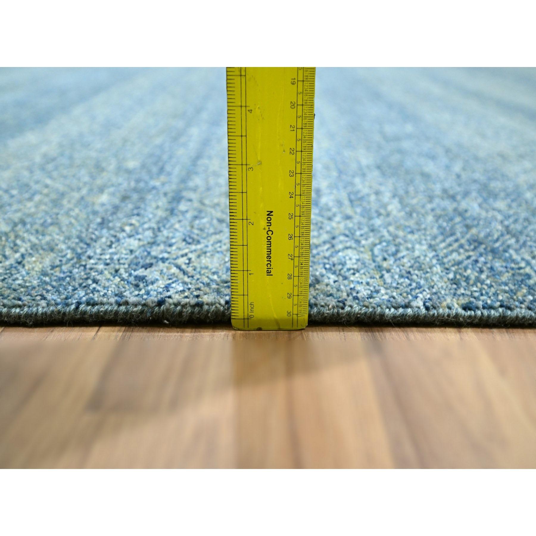 8'x10' Denim Blue Geometric Repetitive Diamond Pattern Hand Knotted Wool Rug For Sale 3
