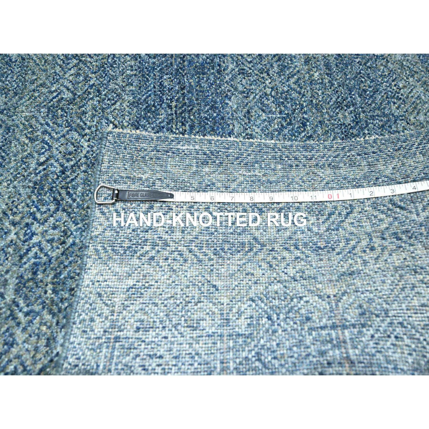8'x10' Denim Blue Geometric Repetitive Diamond Pattern Hand Knotted Wool Rug For Sale 4