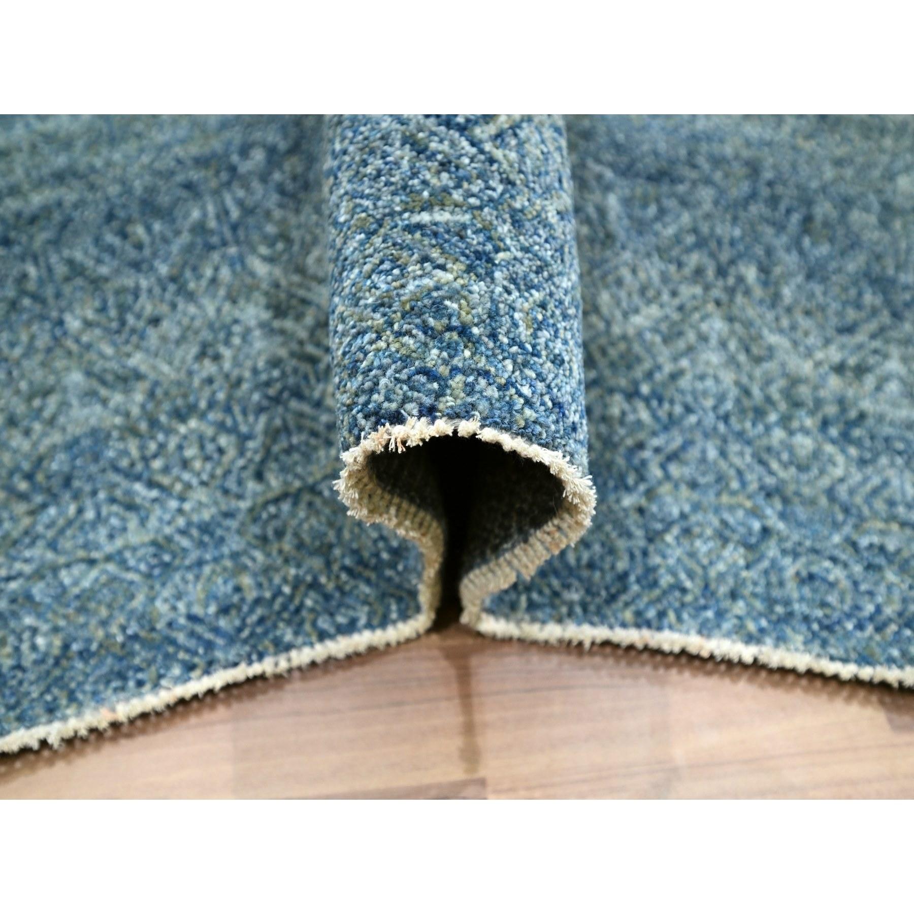 Hand-Knotted 8'x10' Denim Blue Geometric Repetitive Diamond Pattern Hand Knotted Wool Rug For Sale