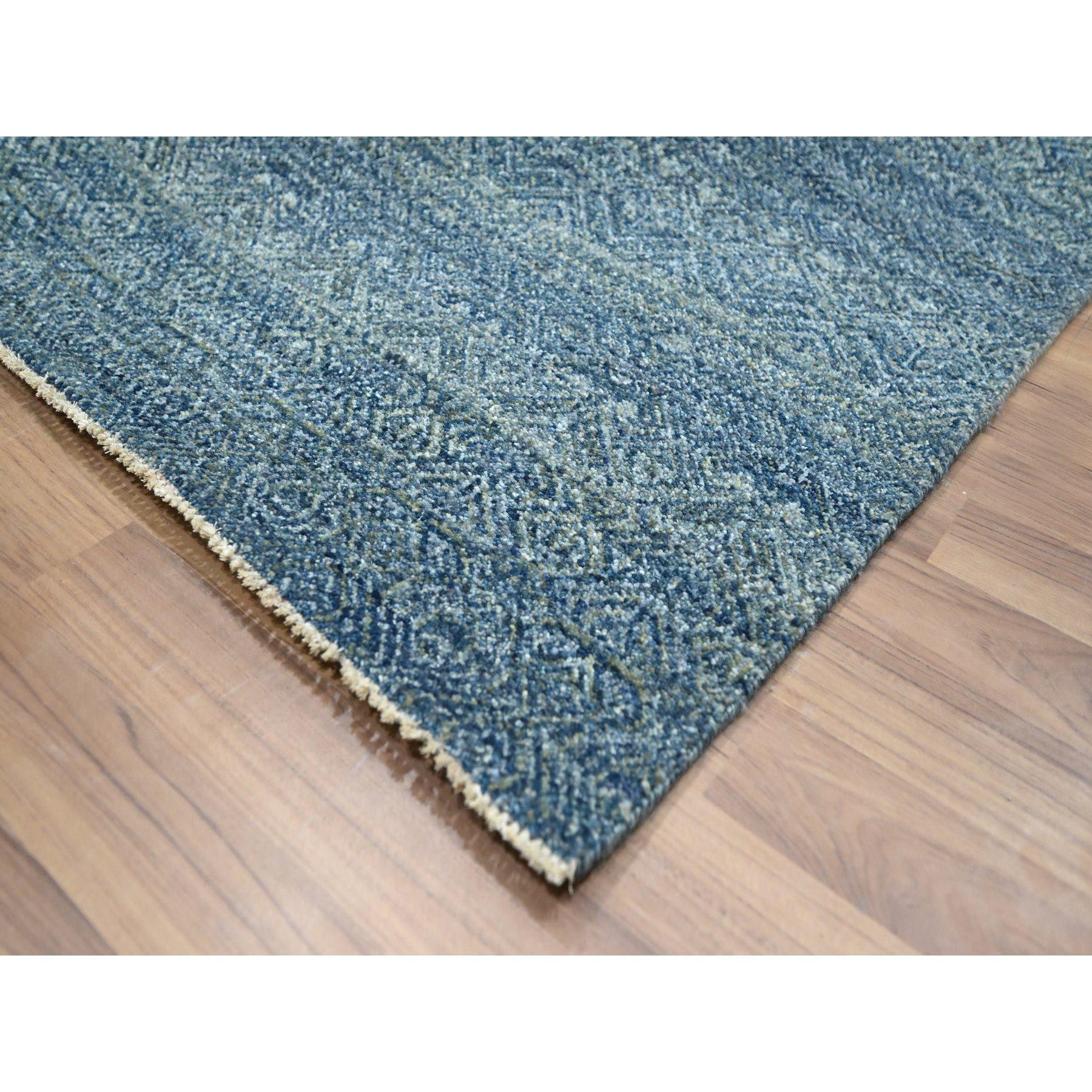 8'x10' Denim Blue Geometric Repetitive Diamond Pattern Hand Knotted Wool Rug In New Condition For Sale In Carlstadt, NJ