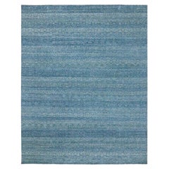 8'x10' Denim Blue Geometric Repetitive Diamond Pattern Hand Knotted Wool Rug