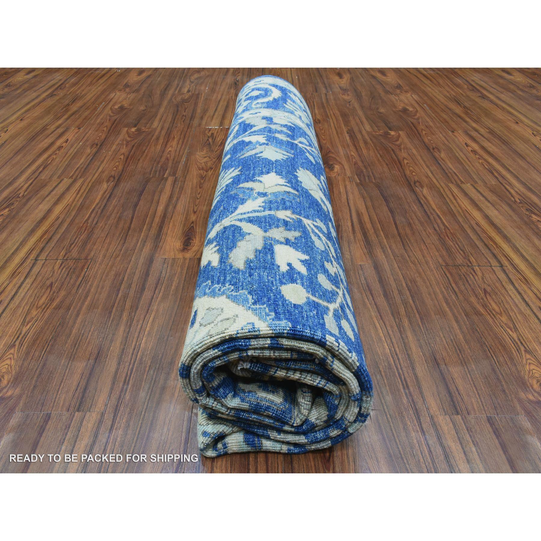 8'x10' Blu Denim, Tappeto orientale Peshawar di lana morbida annodata a mano, pregiato in vendita 2