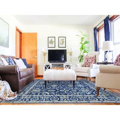8'x10' Denim Blue, Soft Wool Hand Knotted, Fine Peshawar Oriental Rug
