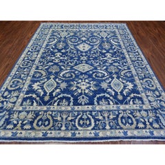 8'x10' Denim Blue, Soft Wool Hand Knotted, Fine Peshawar Oriental Rug
