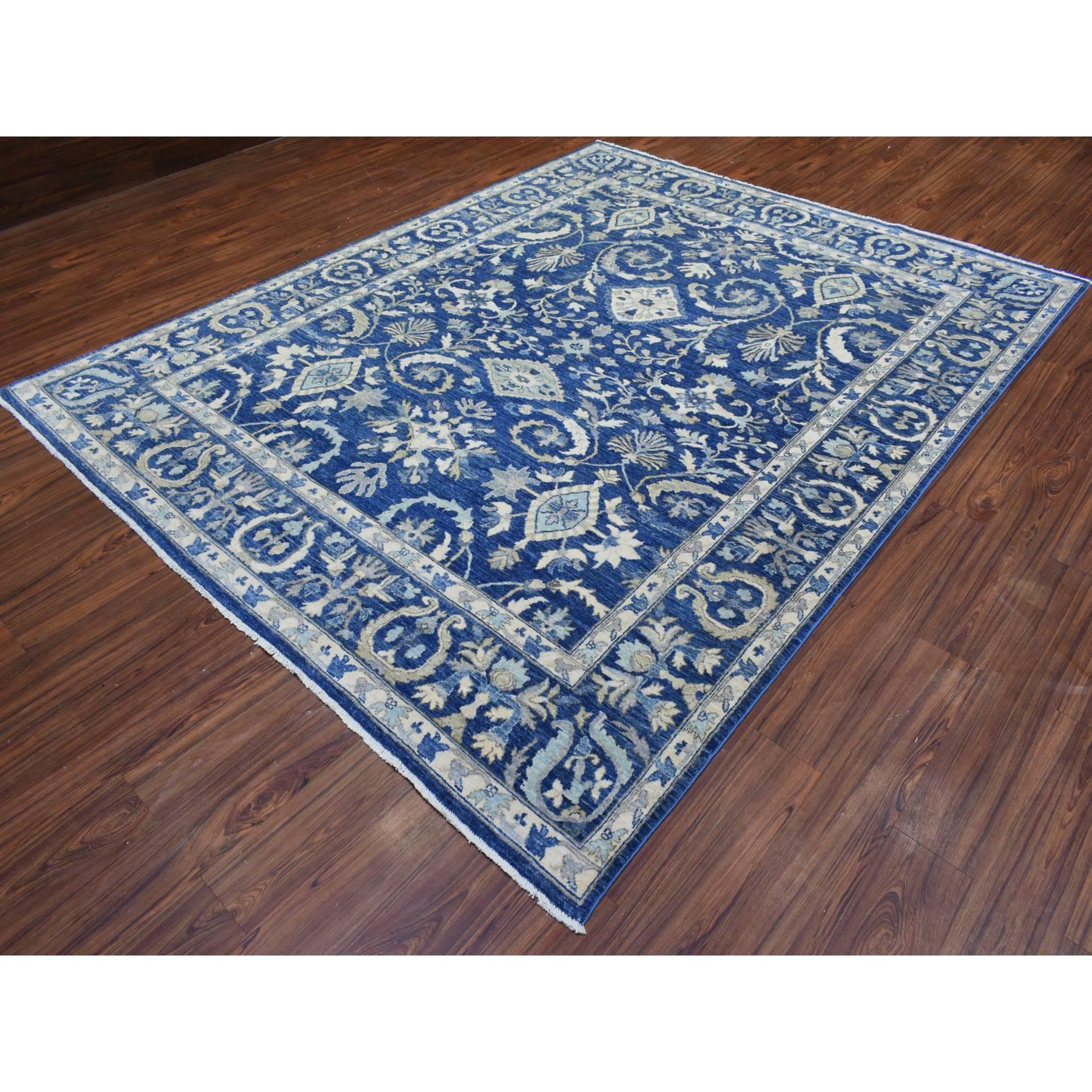 Afghano 8'x10' Blu Denim, Tappeto orientale Peshawar di lana morbida annodata a mano, pregiato in vendita