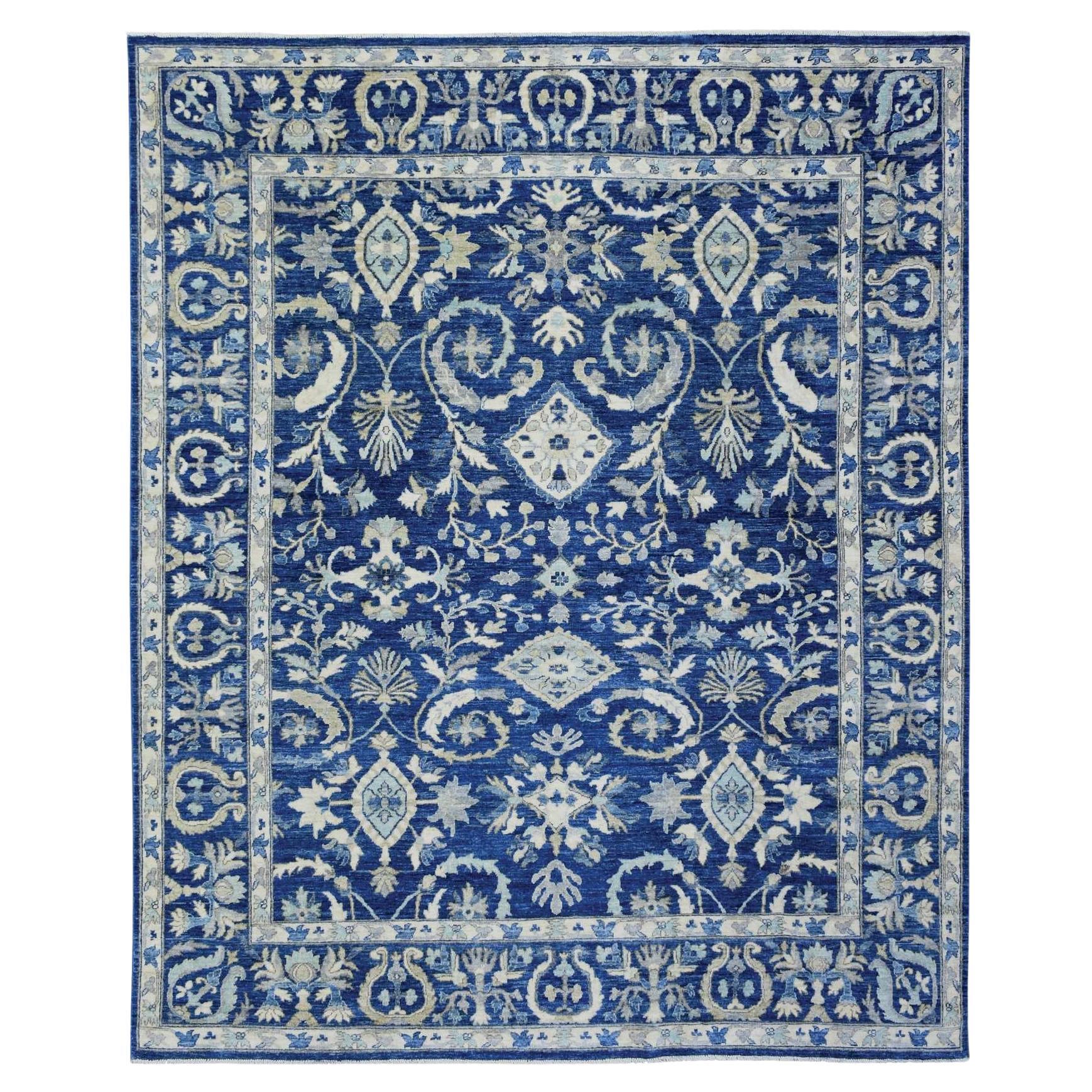 8'x10' Denim Blue, Soft Wool Hand Knotted, Fine Peshawar Oriental Rug