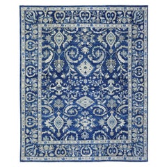 8'x10' Denim Blue, Soft Wool Hand Knotted, Fine Peshawar Oriental Rug
