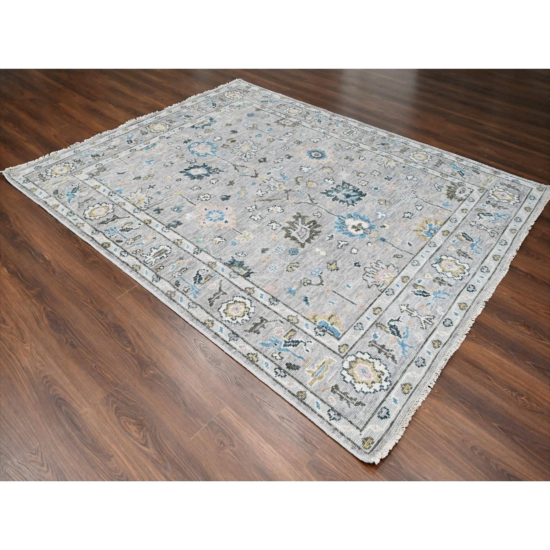 Indiano 8'x10' Dover Gray Oushak Design Soffice lana annodata a mano Oriental Rugs in vendita
