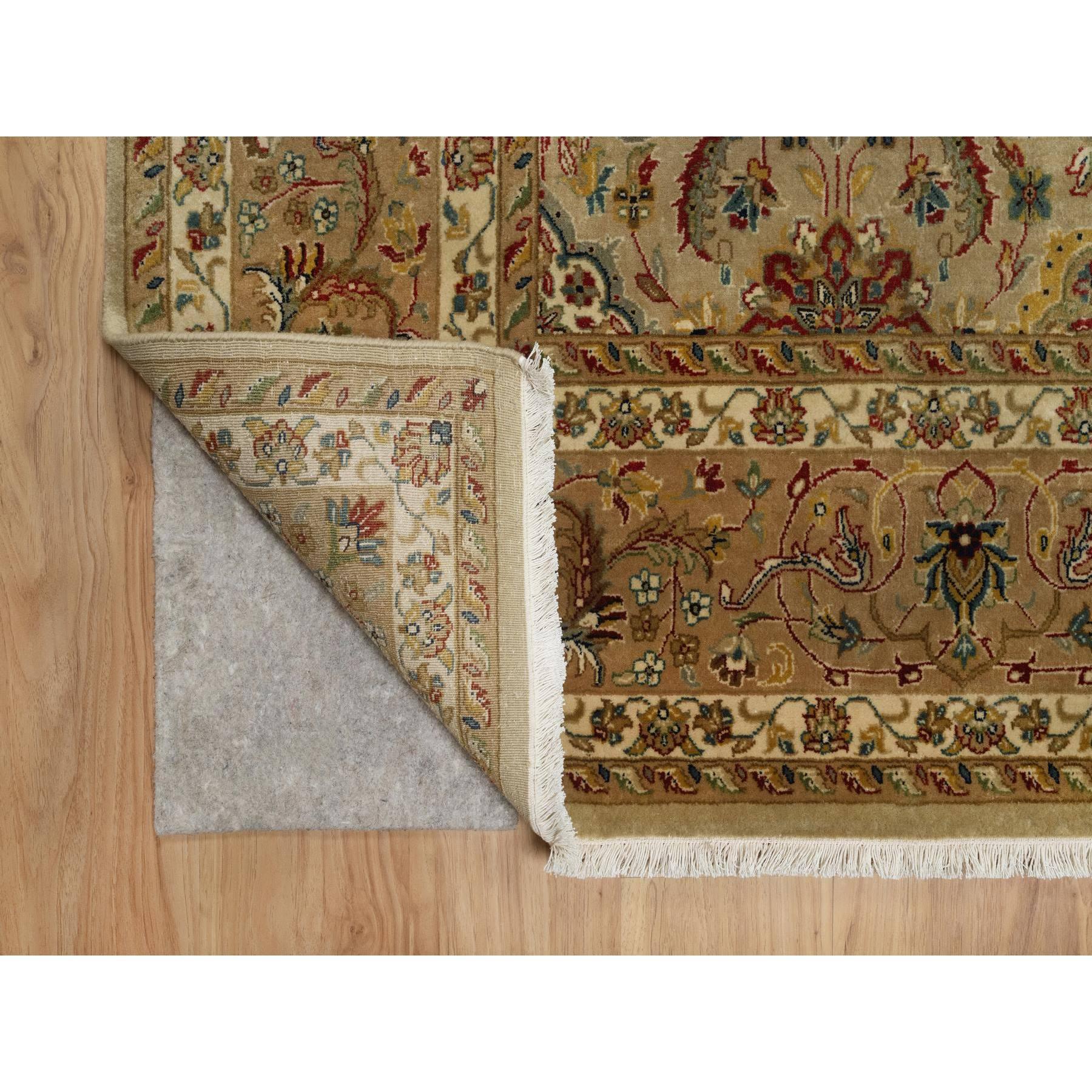 Hand-Knotted 8'x10' Ecru Brown Kashan Design 300 KPSI New Zealand Wool Hand Knotted Rug For Sale