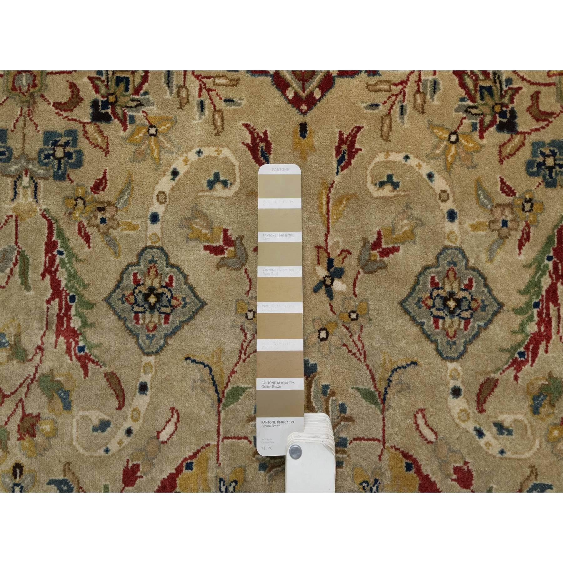 8'x10' Ecru Brown Kashan Design 300 KPSI New Zealand Wool Hand Knotted Rug For Sale 1